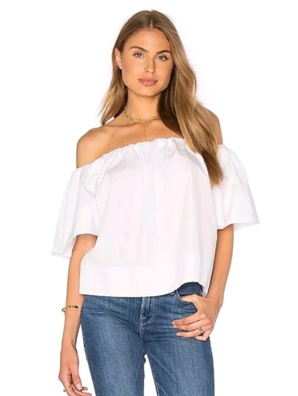 VINCE Off Shoulder Cotton Flare Sleeve Blouse | L - Picture 2 of 7